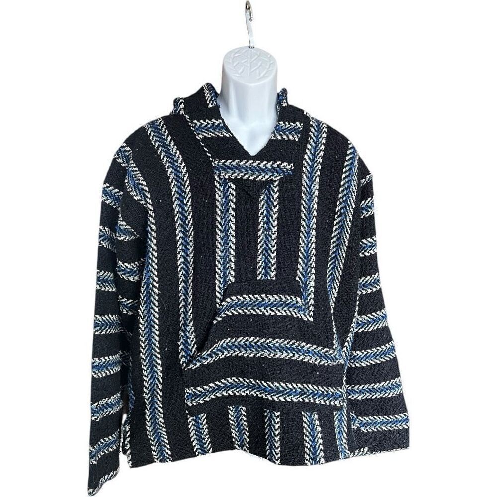 Unisex Mens Baja Joe Mexican Blanket Type Hooded Serape Poncho Pullover Hoodie M